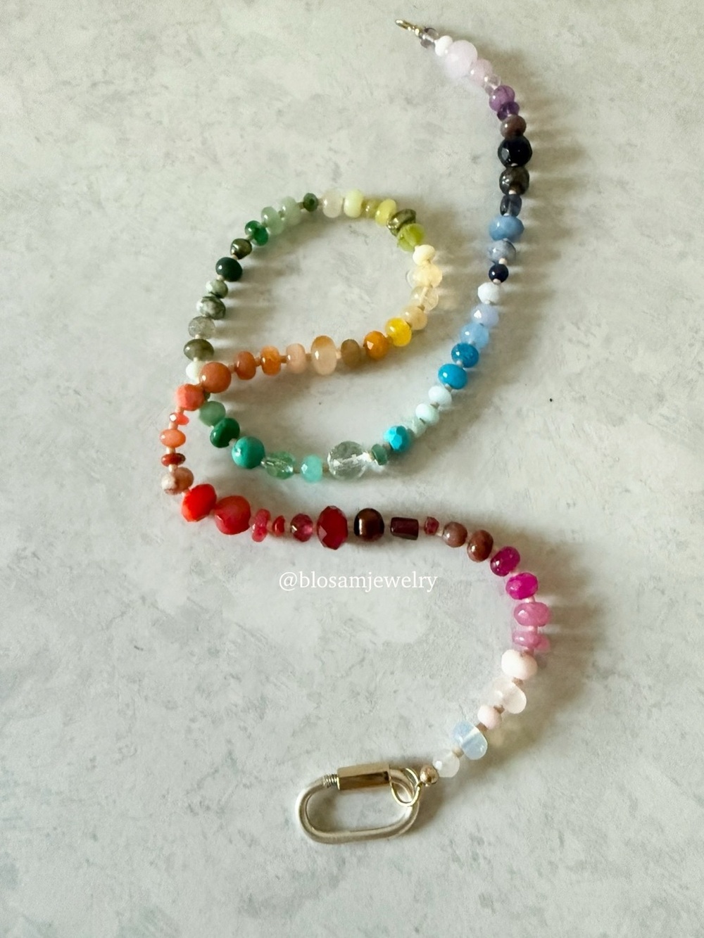 Handmade Colorful Rainbow Gemstone Necklace Charm Holder Carabiner Clasp